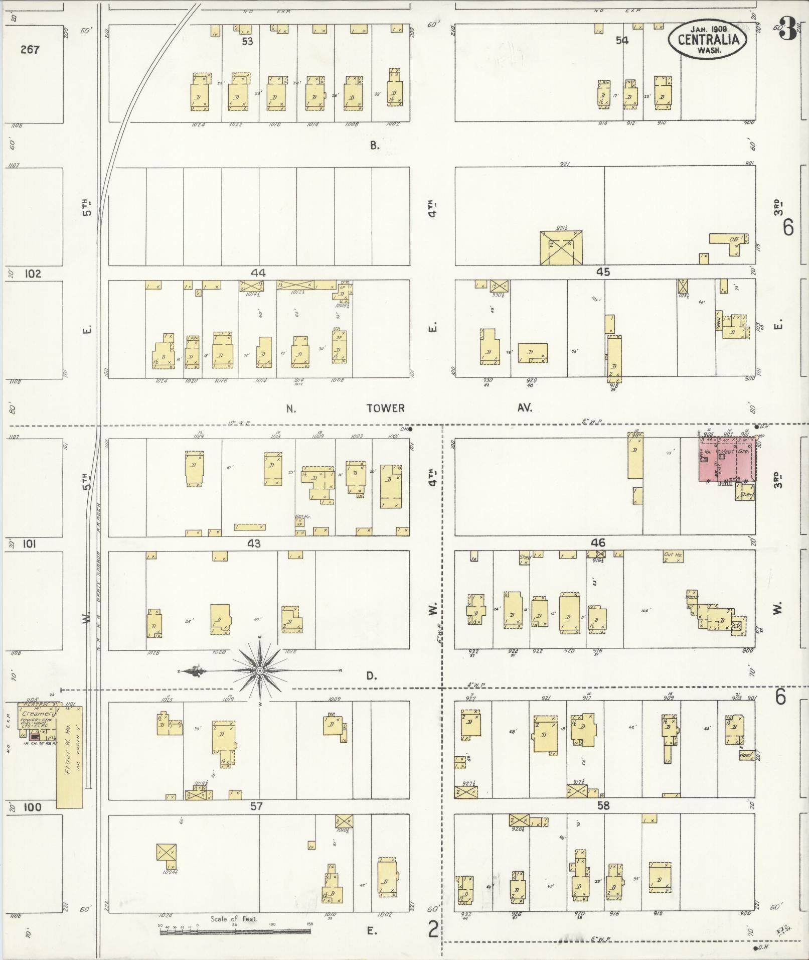 Sanborn Fire Insurance Map from Centralia, Lewis County, Washington (1909), Sheet #0003 - Historic Sanborn Fire Insurance Map Print, vintage old map wall art, antique decor, genealogy gift, Washington Washington map