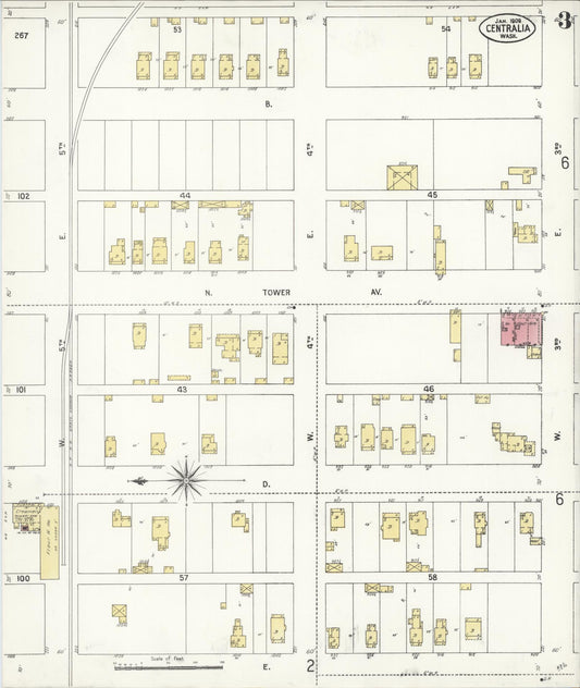 Sanborn Fire Insurance Map from Centralia, Lewis County, Washington (1909), Sheet #0003 - Historic Sanborn Fire Insurance Map Print, vintage old map wall art, antique decor, genealogy gift, Washington Washington map