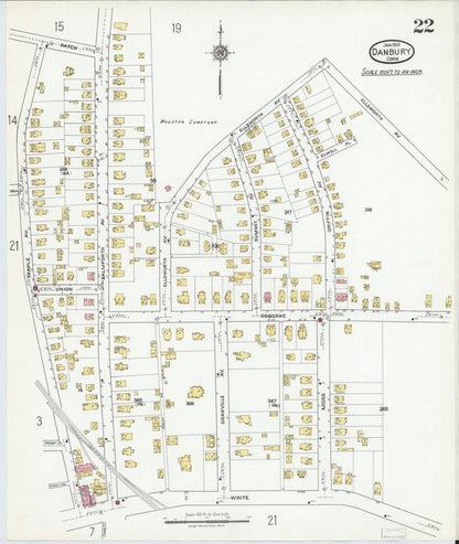 Sanborn Fire Insurance Map from Danbury, Fairfield County, Connecticut (1919), Sheet #0022 - Complete Map Set gallery image, historic Sanborn map, vintage wall art, Connecticut Connecticut