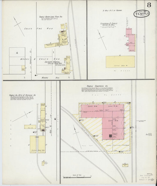 Sanborn Fire Insurance Map from Temple, Bell County, Texas (1893), Sheet #0008 - Historic Sanborn Fire Insurance Map Print, vintage old map wall art, antique decor, genealogy gift, Texas Texas map