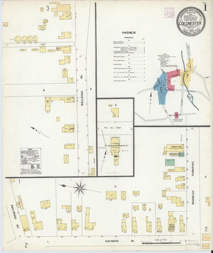 Sanborn Fire Insurance Map from Colchester, New London County, Connecticut (1908), Sheet #0001 - Complete Map Set gallery image, historic Sanborn map, vintage wall art, Connecticut Connecticut
