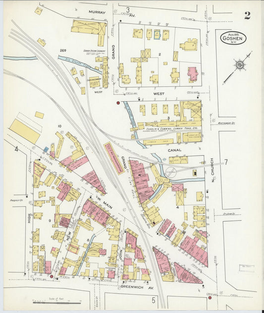 Sanborn Fire Insurance Map from Goshen, Orange County, New York (1915), Sheet #0002 - Historic Sanborn Fire Insurance Map Print, vintage old map wall art, antique decor, genealogy gift, New York New York map