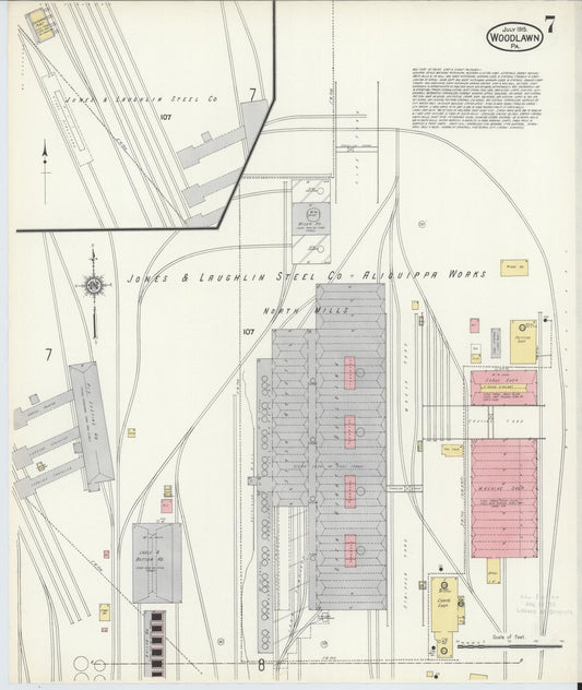 Sanborn Fire Insurance Map from Woodlawn, Beaver County, Pennsylvania (1915), Sheet #0007 - Historic Sanborn Fire Insurance Map Print, vintage old map wall art, antique decor, genealogy gift, Pennsylvania Pennsylvania map