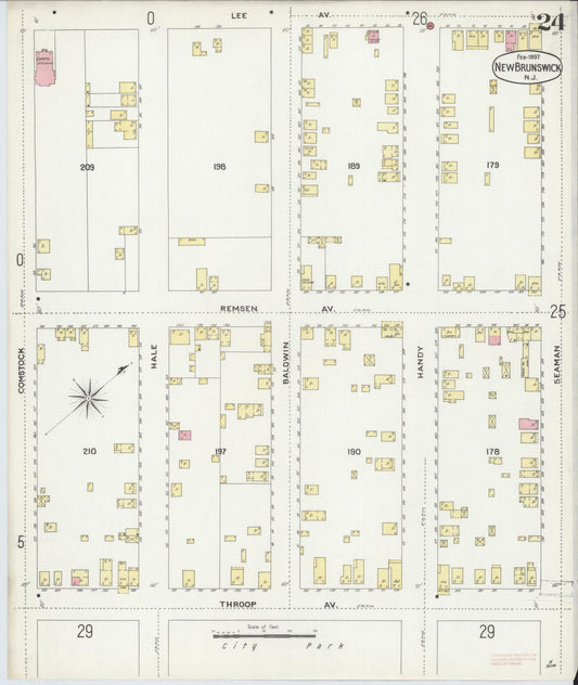 Sanborn Fire Insurance Map from New Brunswick, Middlesex County, New Jersey (1897), Sheet #0024 - Historic Sanborn Fire Insurance Map Print, vintage old map wall art, antique decor, genealogy gift, New Jersey New Jersey map