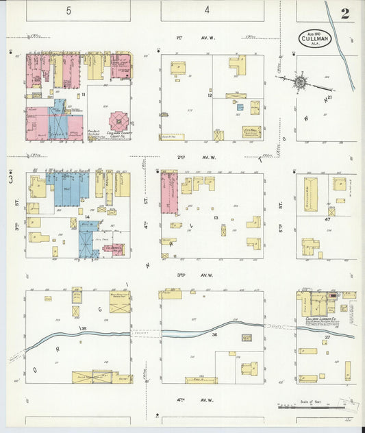 Sanborn Fire Insurance Map from Cullman, Cullman County, Alabama (1910), Sheet #0002 - Historic Sanborn Fire Insurance Map Print, vintage old map wall art, antique decor, genealogy gift, Alabama Alabama map