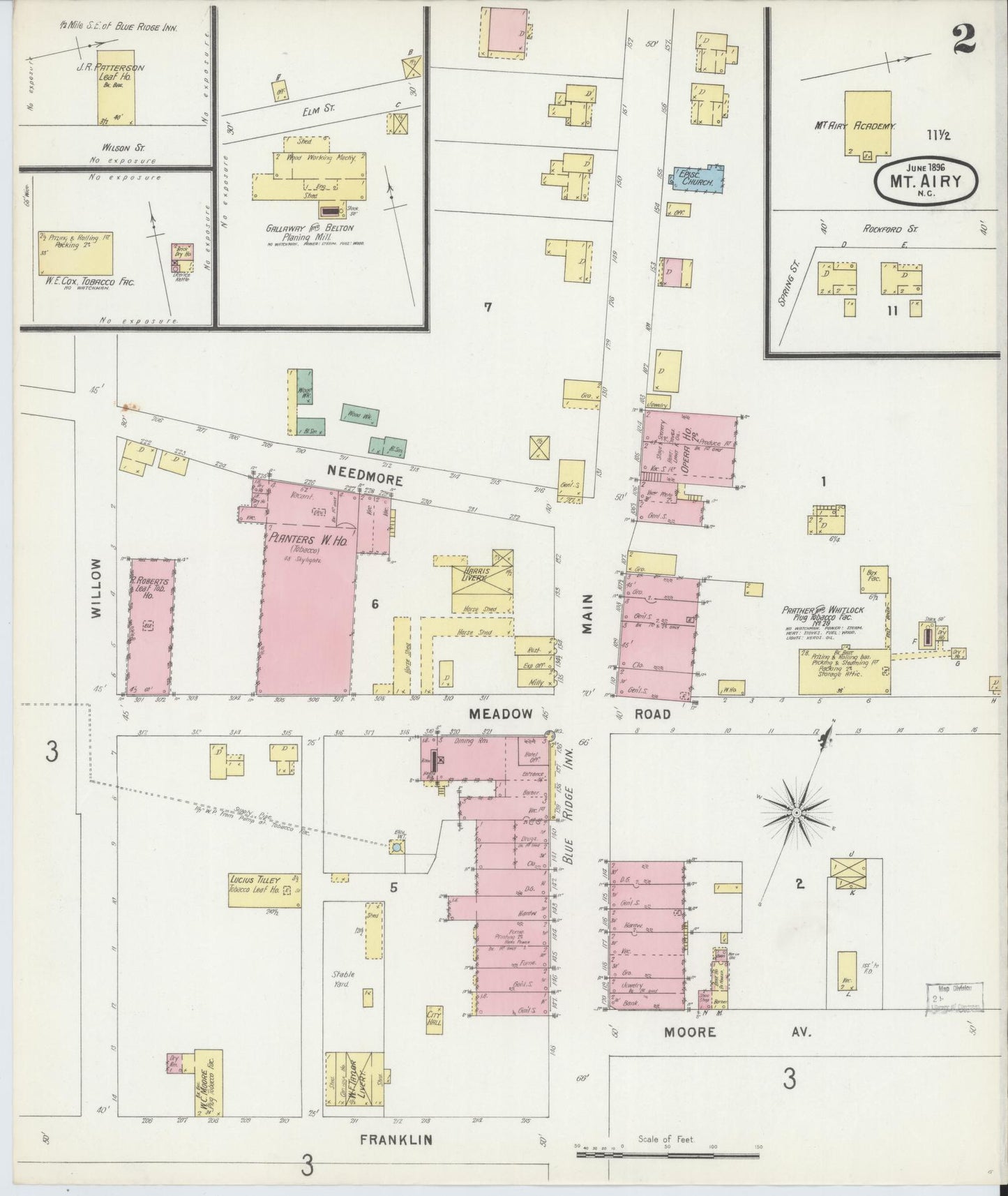 Sanborn Fire Insurance Map from Mount Airy, Surry County, North Carolina (1896), Sheet #0002 - Complete Map Set gallery image, historic Sanborn map, vintage wall art, North Carolina North Carolina