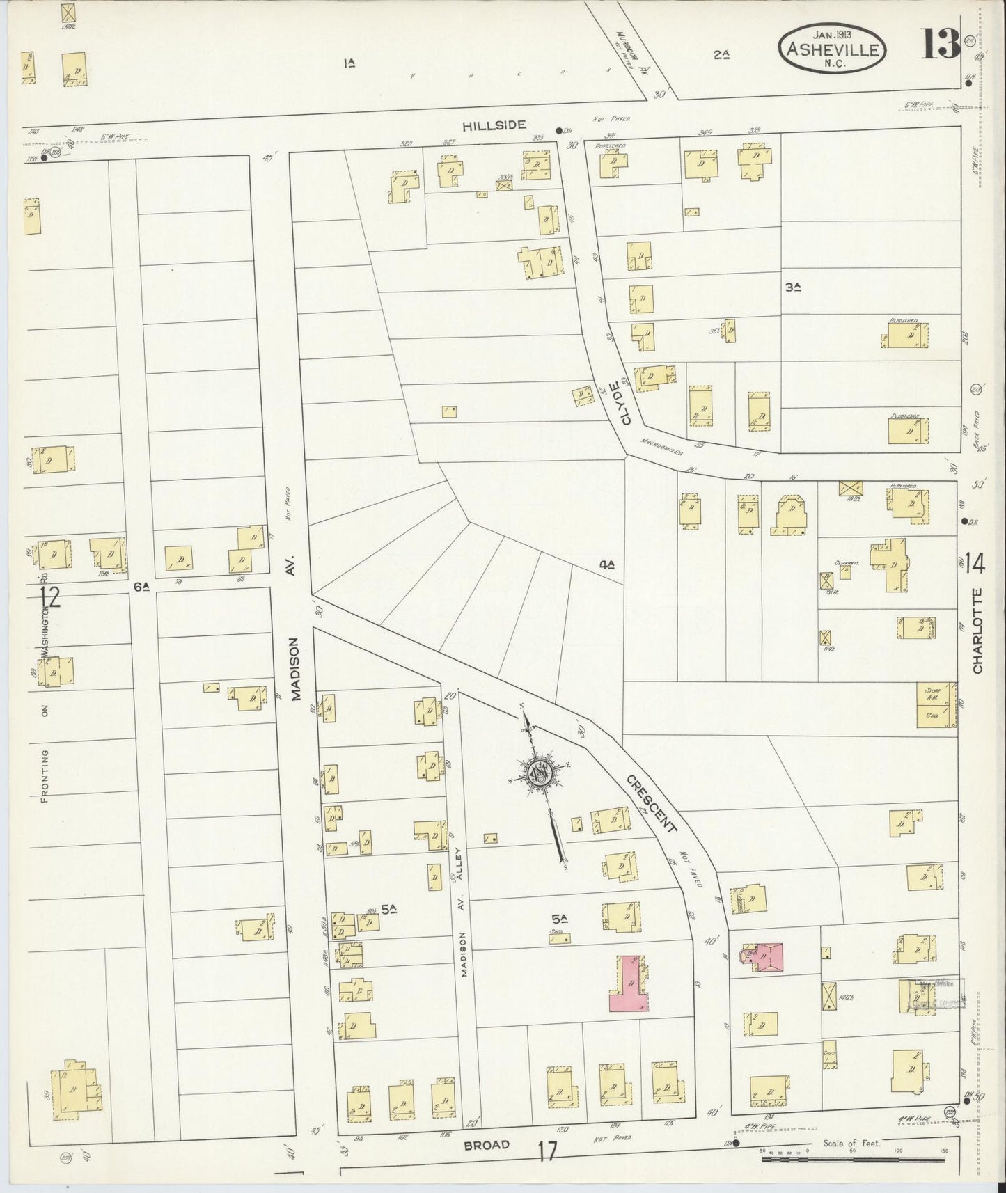 Sanborn Fire Insurance Map from Asheville, Buncombe County, North Carolina (1913), Sheet #0013 - Complete Map Set gallery image, historic Sanborn map, vintage wall art, North Carolina North Carolina
