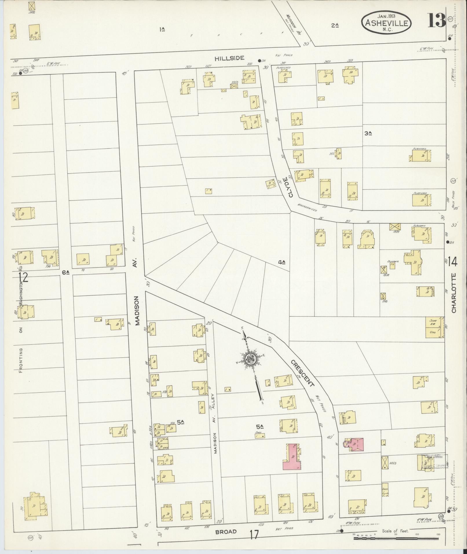 Sanborn Fire Insurance Map from Asheville, Buncombe County, North Carolina (1913), Sheet #0013 - Complete Map Set gallery image, historic Sanborn map, vintage wall art, North Carolina North Carolina