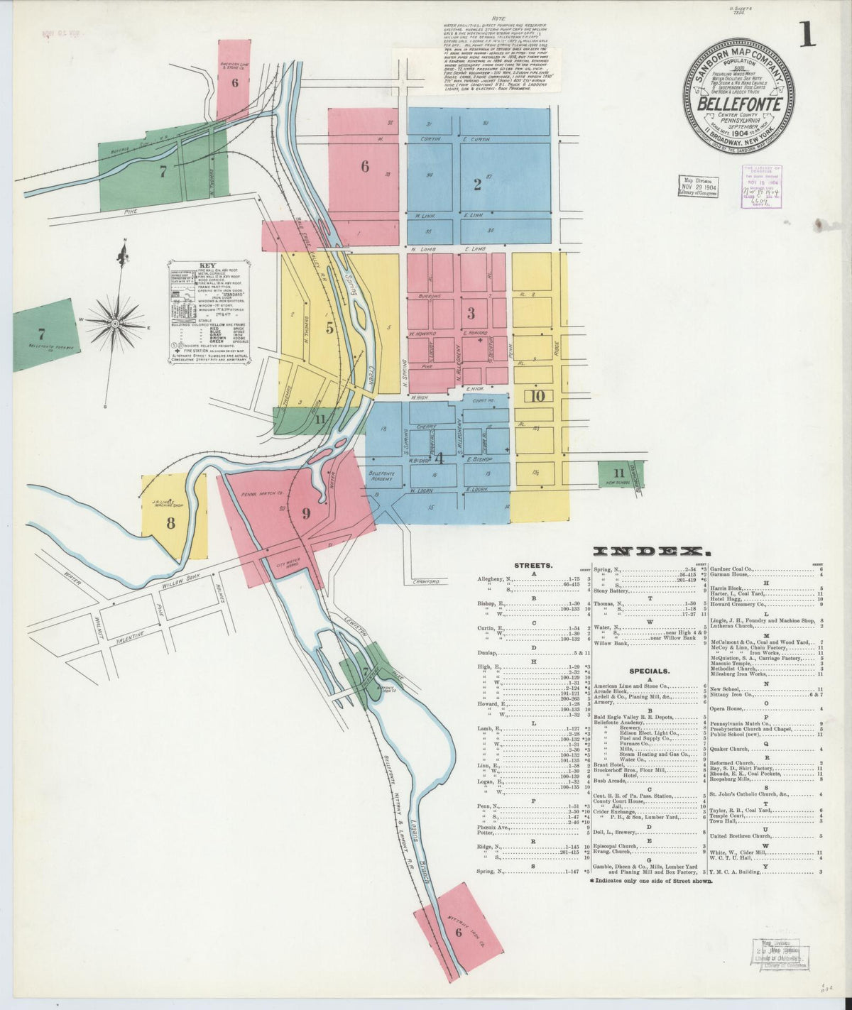 Sanborn Fire Insurance Map from Bellefonte, Centre County, Pennsylvania (1904), Sheet #0001 - Complete Map Set gallery image, historic Sanborn map, vintage wall art, Pennsylvania Pennsylvania