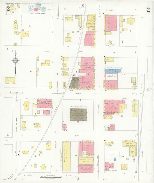 Sanborn Fire Insurance Map from Livingston, Polk County, Texas (1935), Sheet #0002 - Historic Sanborn Fire Insurance Map Print, vintage old map wall art, antique decor, genealogy gift, Texas Texas map