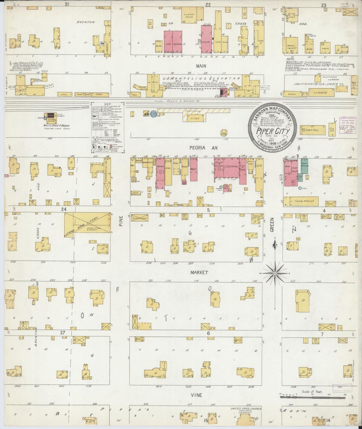 Sanborn Fire Insurance Map from Piper City, Ford County, Illinois (1906), Sheet #0001 - Historic Sanborn Fire Insurance Map Print, vintage old map wall art, antique decor, genealogy gift, Illinois Illinois map