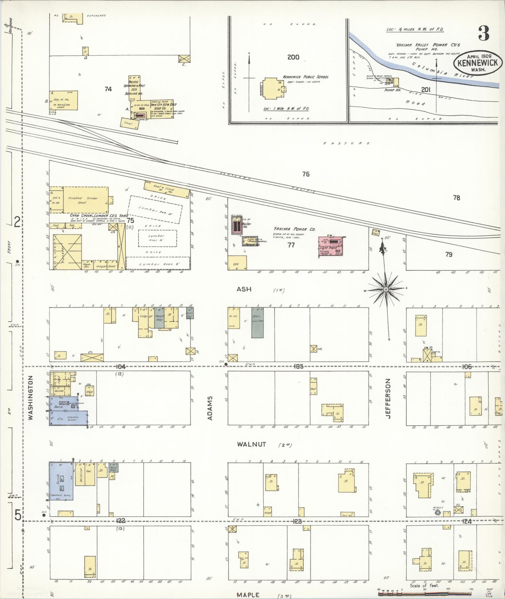 Sanborn Fire Insurance Map from Kennewick, Benton County, Washington (1909), Sheet #0007 - Historic Sanborn Fire Insurance Map Print, vintage old map wall art, antique decor, genealogy gift, Washington Washington map
