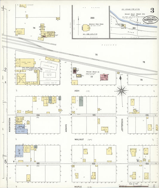 Sanborn Fire Insurance Map from Kennewick, Benton County, Washington (1909), Sheet #0007 - Historic Sanborn Fire Insurance Map Print, vintage old map wall art, antique decor, genealogy gift, Washington Washington map