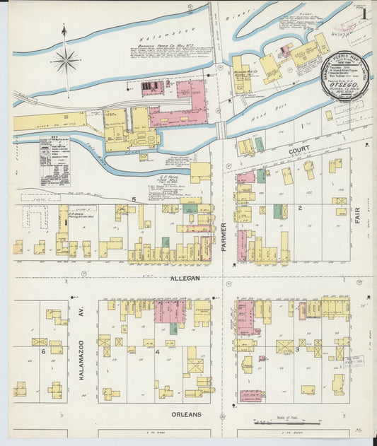 Sanborn Fire Insurance Map from Otsego, Allegan County, Michigan (1892), Sheet #0001 - Historic Sanborn Fire Insurance Map Print, vintage old map wall art, antique decor, genealogy gift, Michigan Michigan map