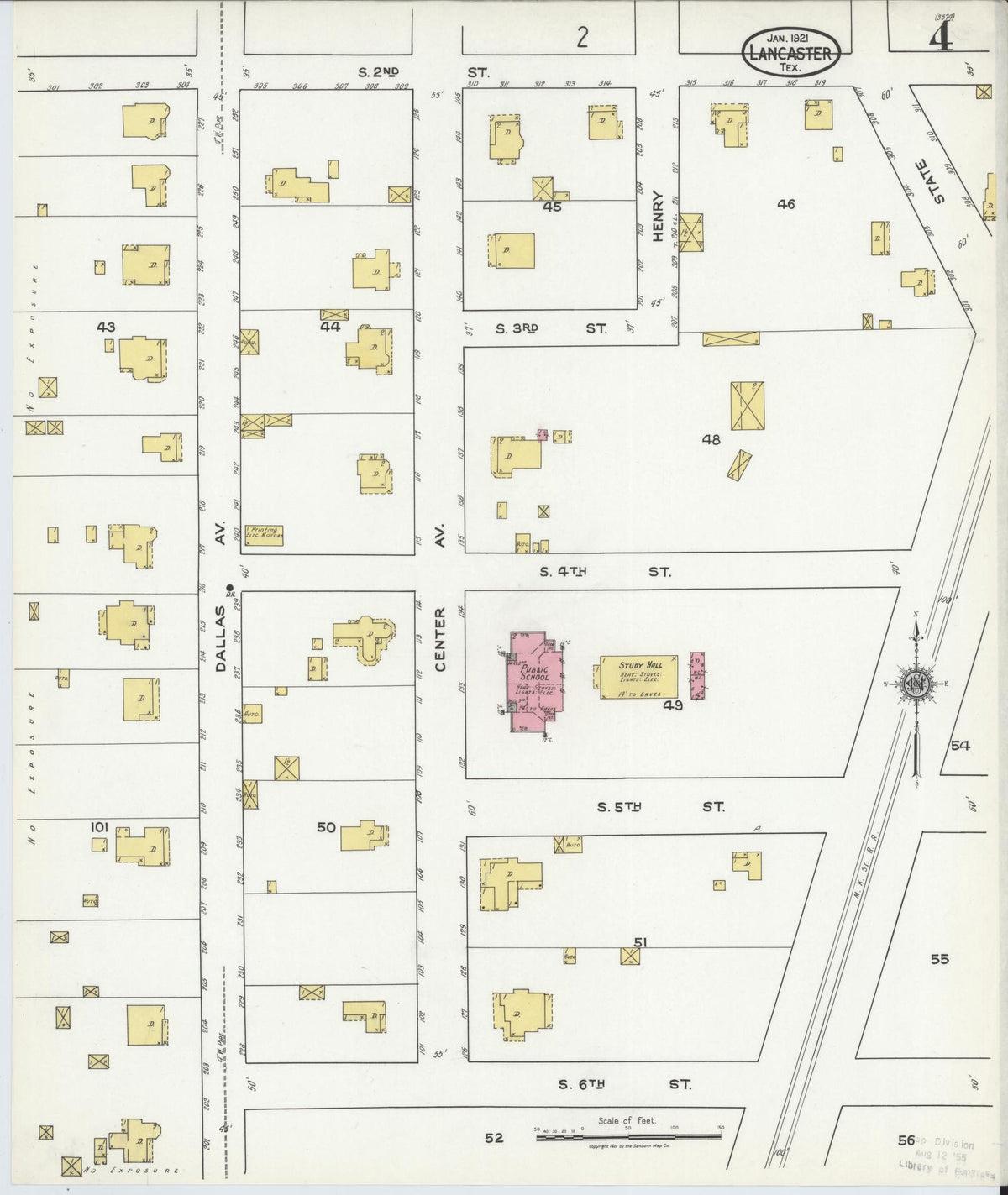 Sanborn Fire Insurance Map from Lancaster, Dallas County, Texas (1921), Sheet #0004 - Historic Sanborn Fire Insurance Map Print, vintage old map wall art, antique decor, genealogy gift, Texas Texas map