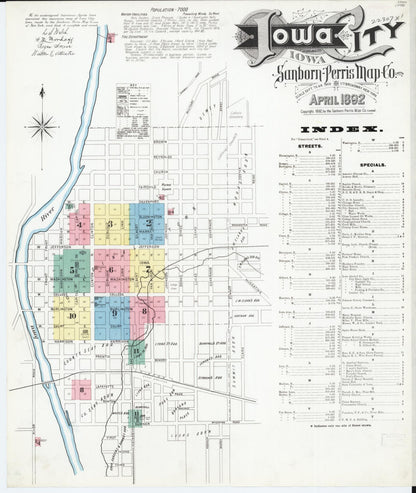 Sanborn Fire Insurance Map from Iowa City, Johnson County, Iowa (1892), Sheet #0001 - Historic Sanborn Fire Insurance Map Print