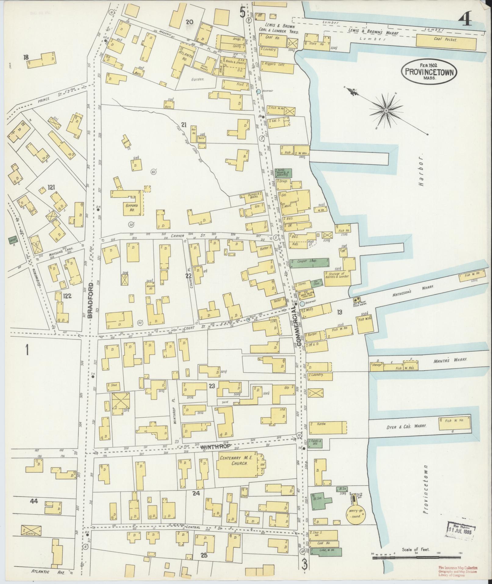 Sanborn Fire Insurance Map from Provincetown, Barnstable County, Massachusetts (1902), Sheet #0004 - Complete Map Set gallery image, historic Sanborn map, vintage wall art, Massachusetts Massachusetts