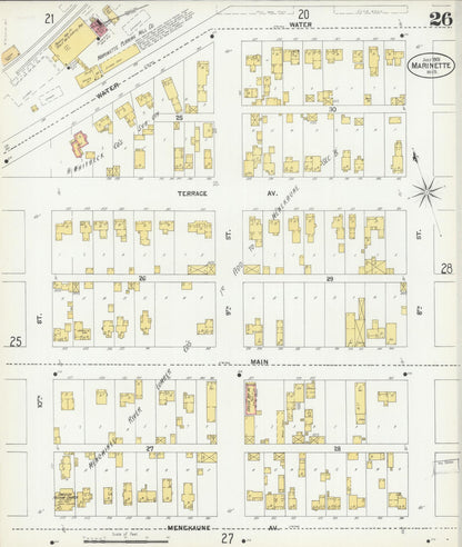 Sanborn Fire Insurance Map from Marinette, Marinette County, Wisconsin (1901), Sheet #0026 - Historic Sanborn Fire Insurance Map Print, vintage old map wall art, antique decor, genealogy gift, Wisconsin Wisconsin map