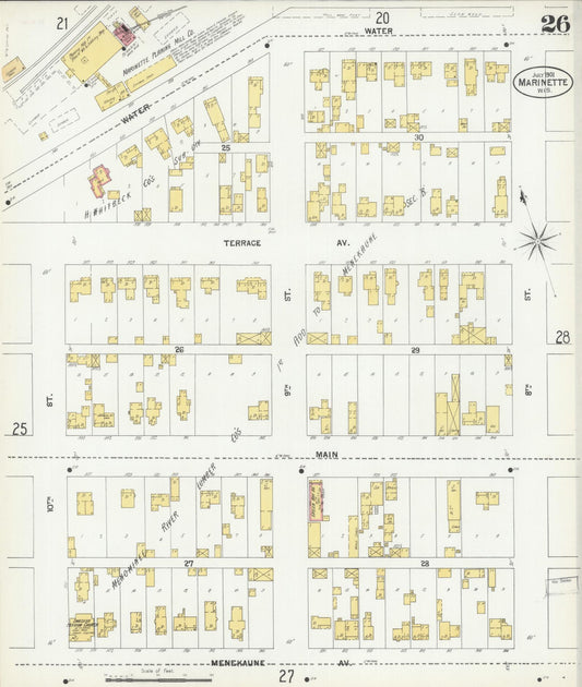 Sanborn Fire Insurance Map from Marinette, Marinette County, Wisconsin (1901), Sheet #0026 - Historic Sanborn Fire Insurance Map Print, vintage old map wall art, antique decor, genealogy gift, Wisconsin Wisconsin map
