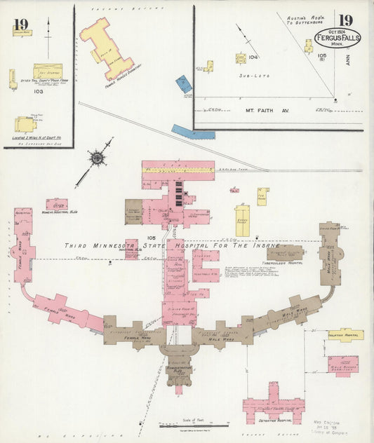 Sanborn Fire Insurance Map from Fergus Falls, Otter Tail County, Minnesota (1924), Sheet #0019 - Historic Sanborn Fire Insurance Map Print, vintage old map wall art, antique decor, genealogy gift, Minnesota Minnesota map