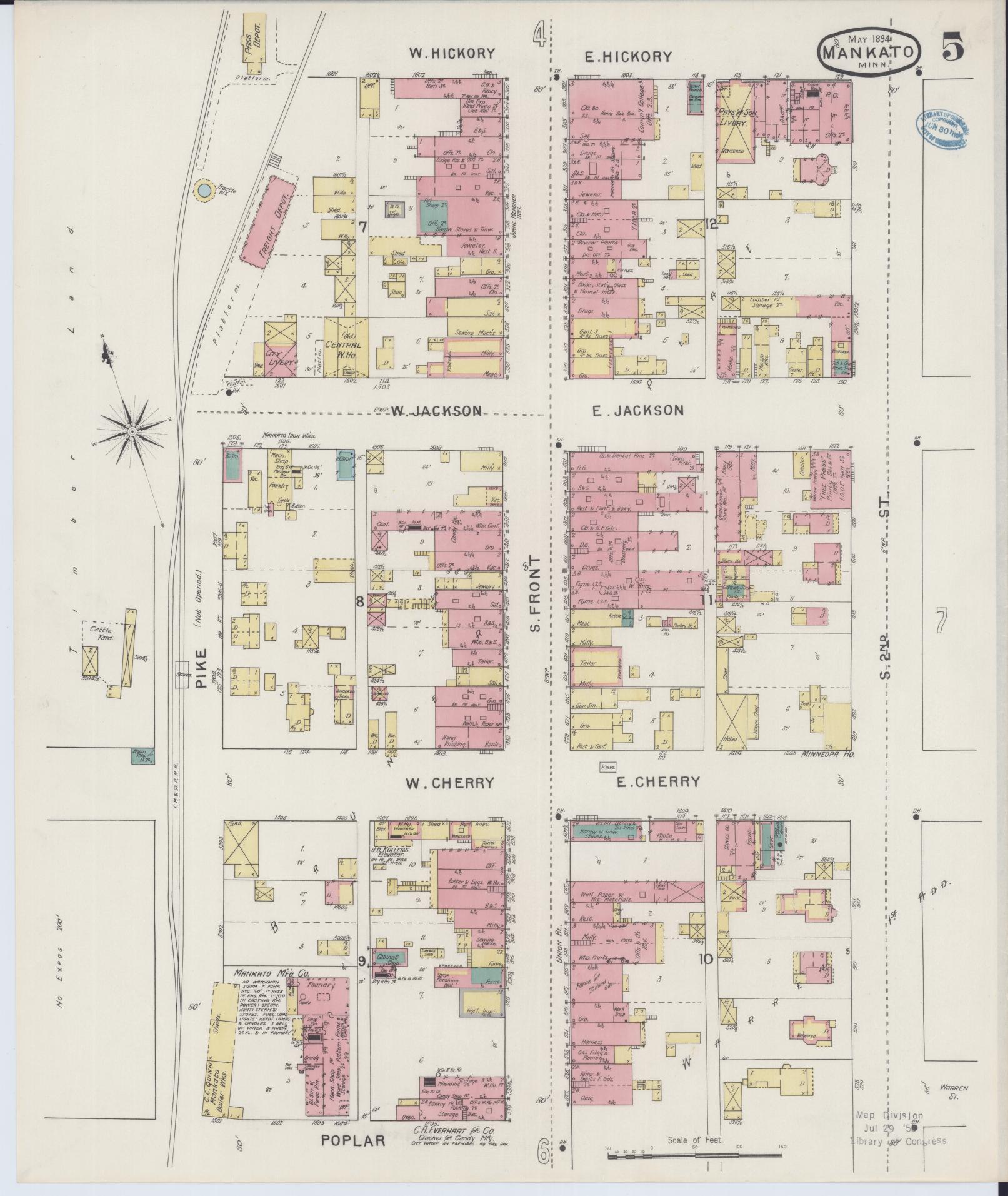 Sanborn Fire Insurance Map from Mankato, Blue Earth County, Minnesota (1894), Sheet #0005 - Historic Sanborn Fire Insurance Map Print, vintage old map wall art, antique decor, genealogy gift, Minnesota Minnesota map