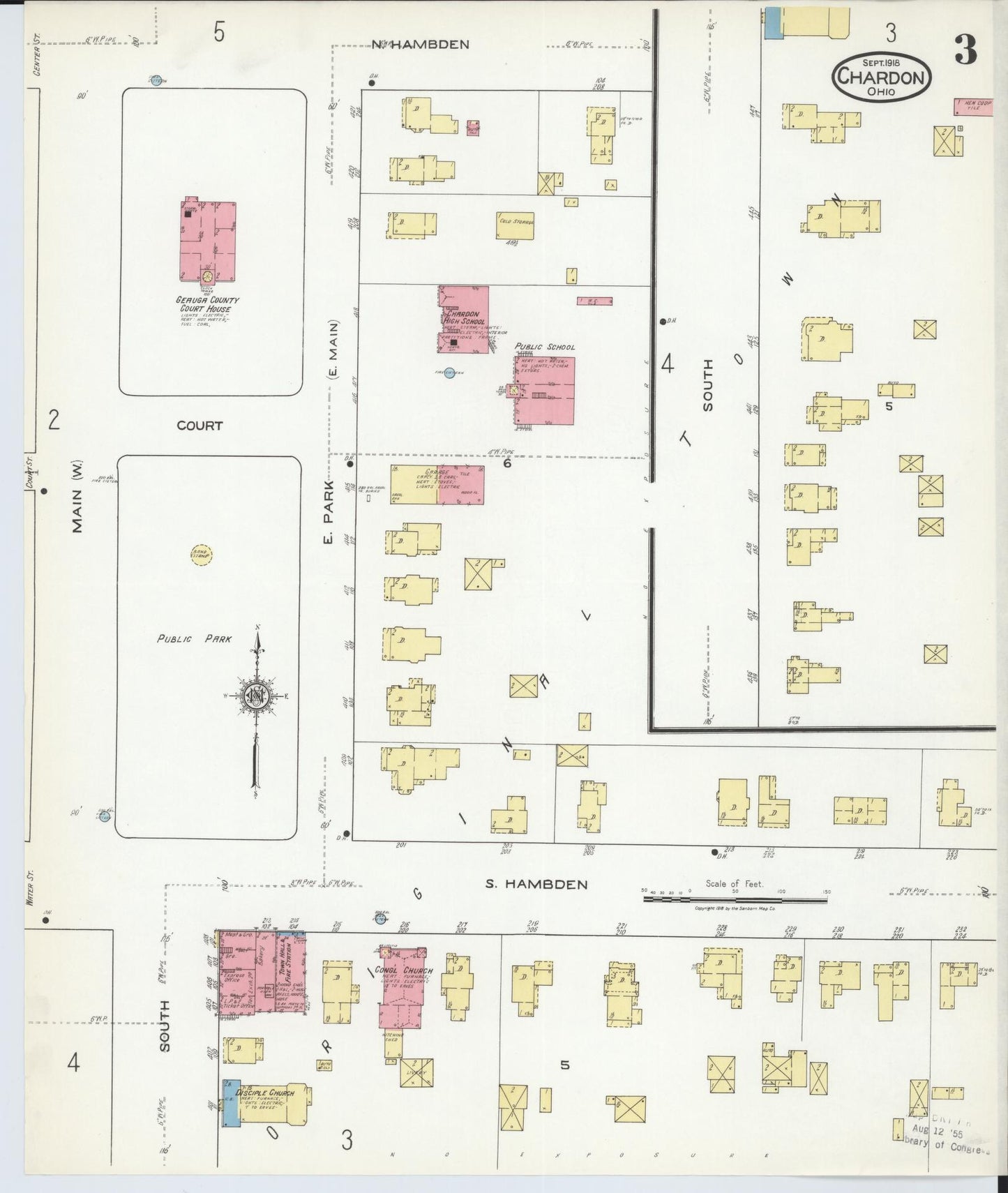 Sanborn Fire Insurance Map from Chardon, Geauga County, Ohio (1918), Sheet #0003 - Historic Sanborn Fire Insurance Map Print, vintage old map wall art, antique decor, genealogy gift, Ohio Ohio map