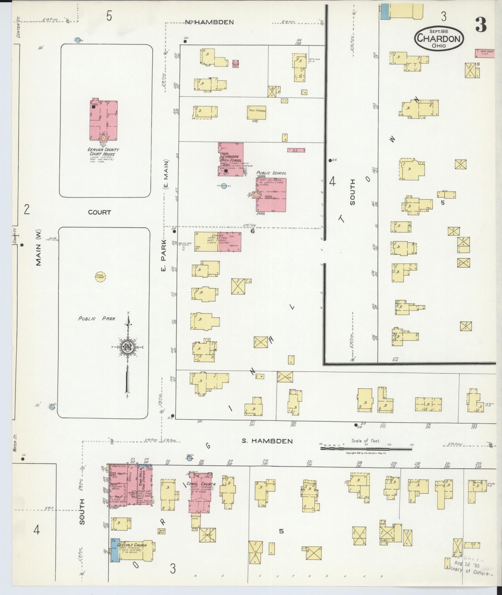 Sanborn Fire Insurance Map from Chardon, Geauga County, Ohio (1918), Sheet #0003 - Historic Sanborn Fire Insurance Map Print, vintage old map wall art, antique decor, genealogy gift, Ohio Ohio map