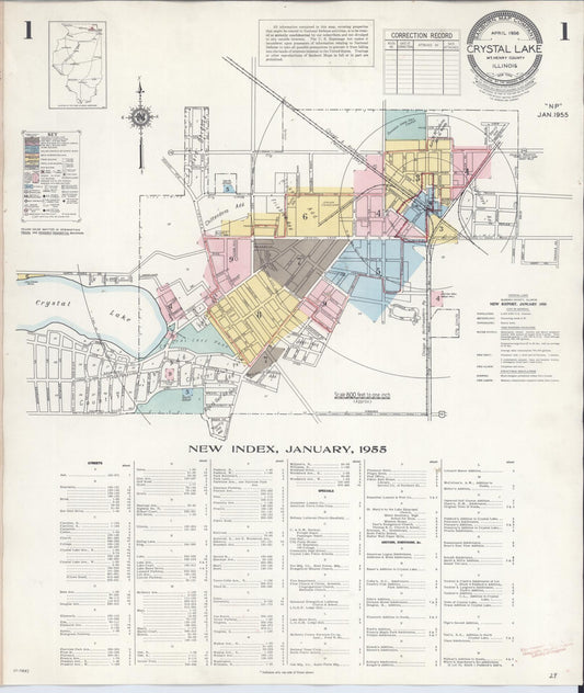 Sanborn Fire Insurance Map from Crystal Lake, McHenry County, Illinois (1955), Sheet #0001 - Historic Sanborn Fire Insurance Map Print, vintage old map wall art, antique decor, genealogy gift, Illinois Illinois map