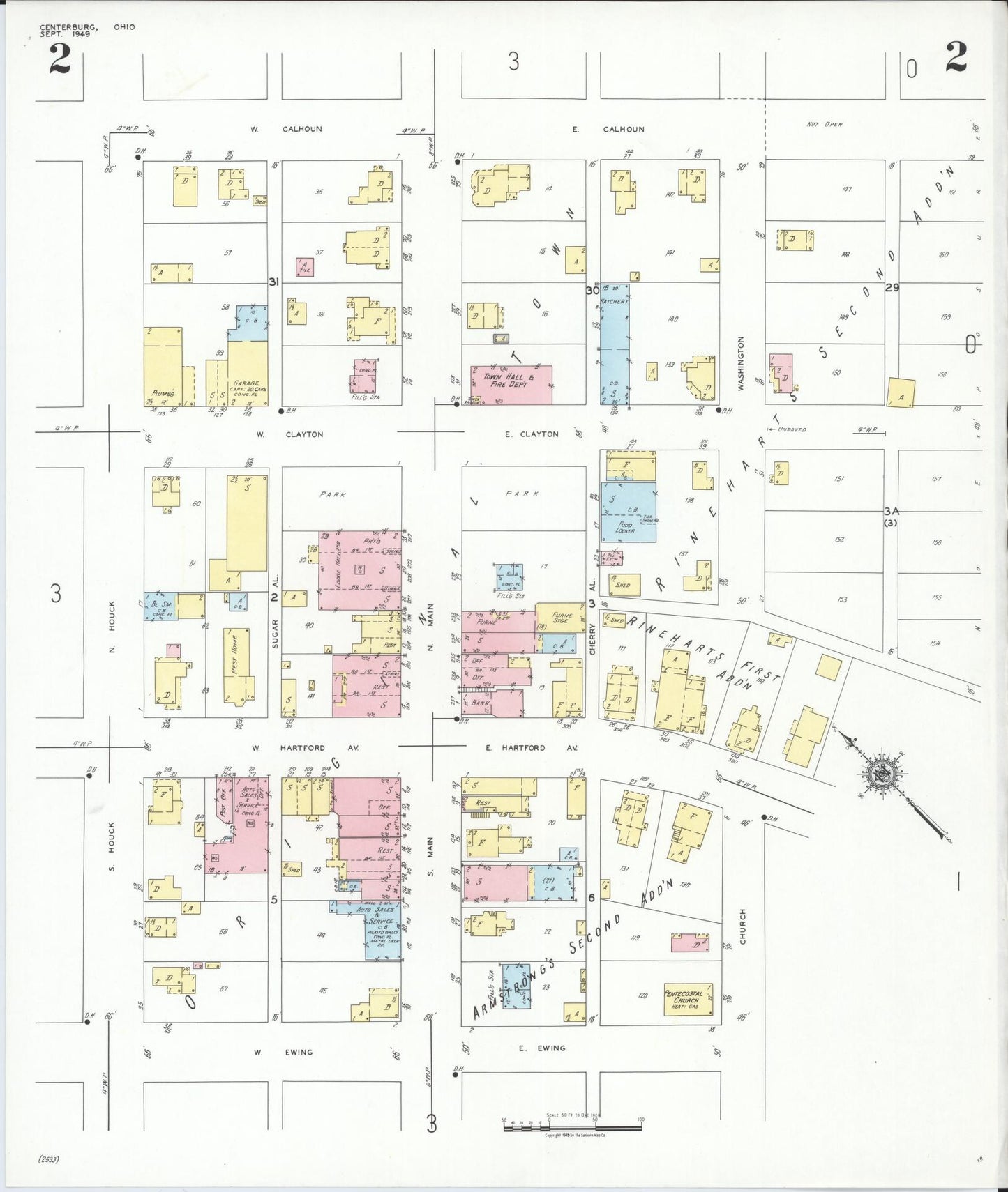 Sanborn Fire Insurance Map from Centerburg, Knox County, Ohio (1949), Sheet #0002 - Complete Map Set gallery image, historic Sanborn map, vintage wall art, Ohio Ohio