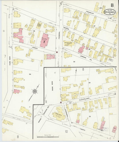 Sanborn Fire Insurance Map from Brunswick, Cumberland County, Maine (1912), Sheet #0008 - Complete Map Set gallery image, historic Sanborn map, vintage wall art, Maine Maine