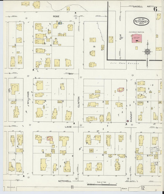 Sanborn Fire Insurance Map from Petoskey, Emmet County, Michigan (1913), Sheet #0006 - Historic Sanborn Fire Insurance Map Print, vintage old map wall art, antique decor, genealogy gift, Michigan Michigan map