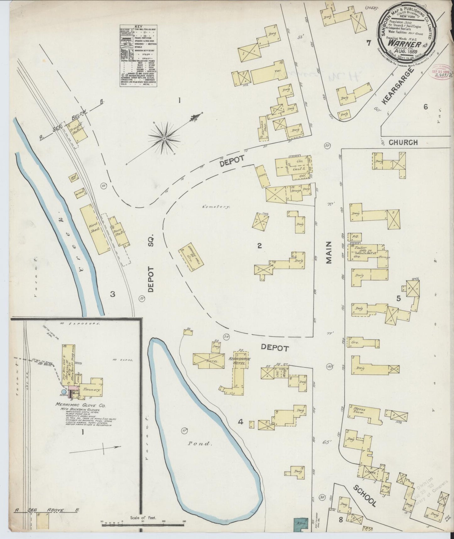 Sanborn Fire Insurance Map from Warner, Sullivan County, New Hampshire. (1889) – Historic Sanborn Fire Insurance Map Print