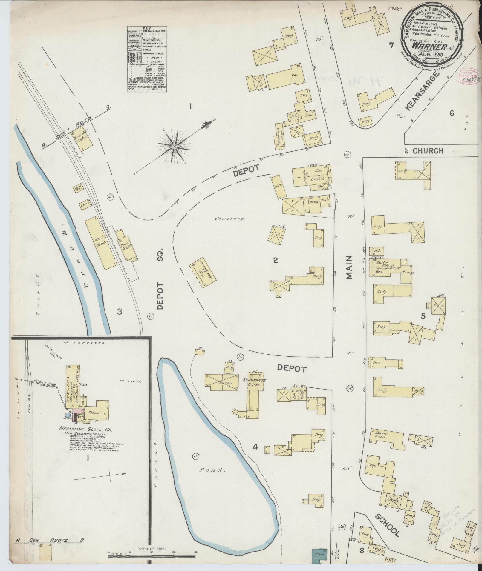 Sanborn Fire Insurance Map from Warner, Sullivan County, New Hampshire. (1889) – Historic Sanborn Fire Insurance Map Print