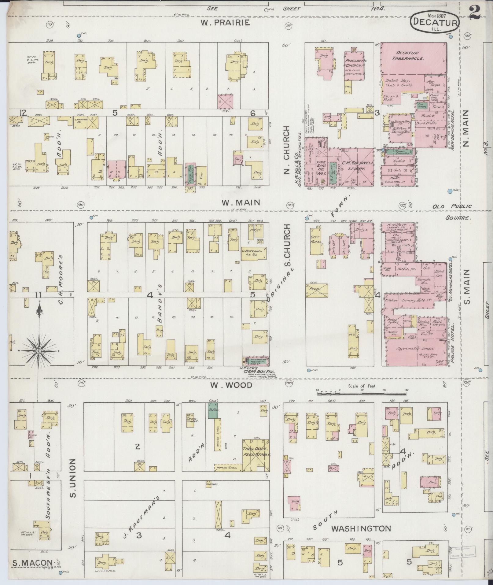 Sanborn Fire Insurance Map from Decatur, Macon County, Illinois (1887), Sheet #0002 - Complete Map Set gallery image, historic Sanborn map, vintage wall art, Illinois Illinois