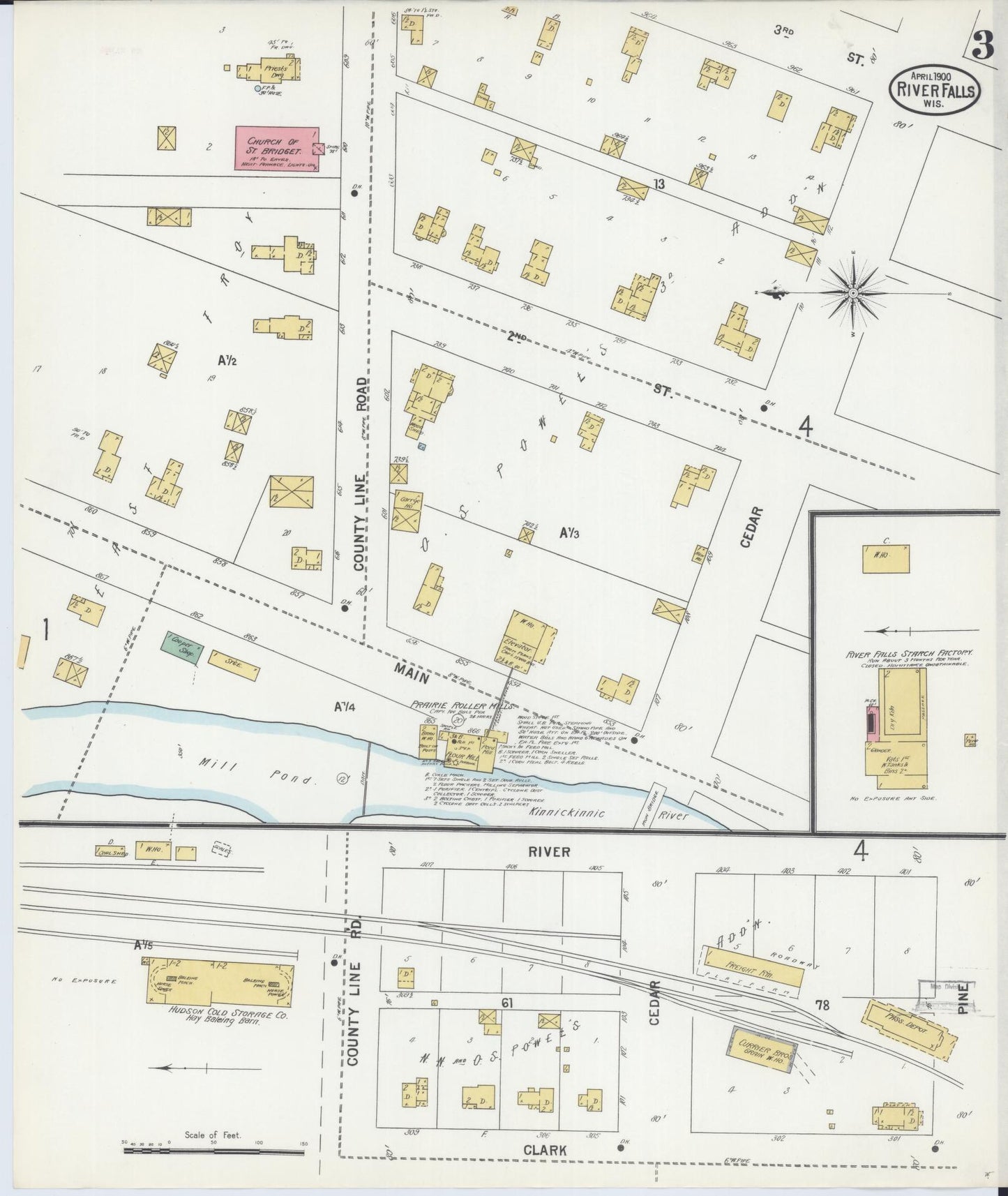 Sanborn Fire Insurance Map from River Falls, St. Croix and Pierce Counties, Wisconsin (1900), Sheet #0003 - Complete Map Set gallery image, historic Sanborn map, vintage wall art, Wisconsin Wisconsin