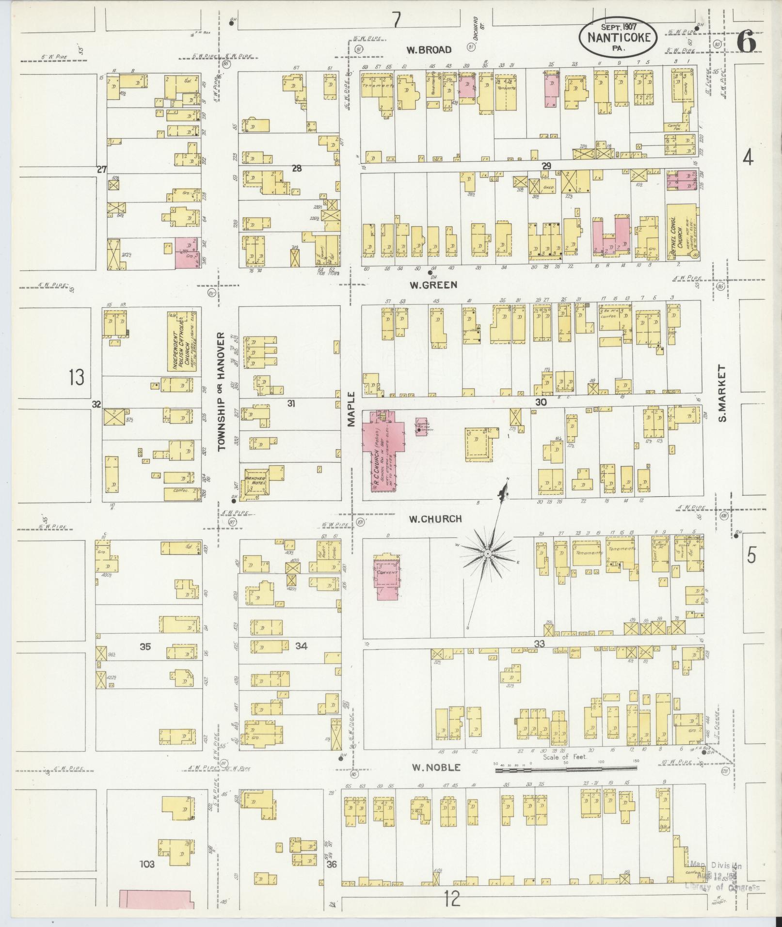 Sanborn Fire Insurance Map from Nanticoke, Luzerne County, Pennsylvania (1907), Sheet #0006 - Historic Sanborn Fire Insurance Map Print, vintage old map wall art, antique decor, genealogy gift, Pennsylvania Pennsylvania map