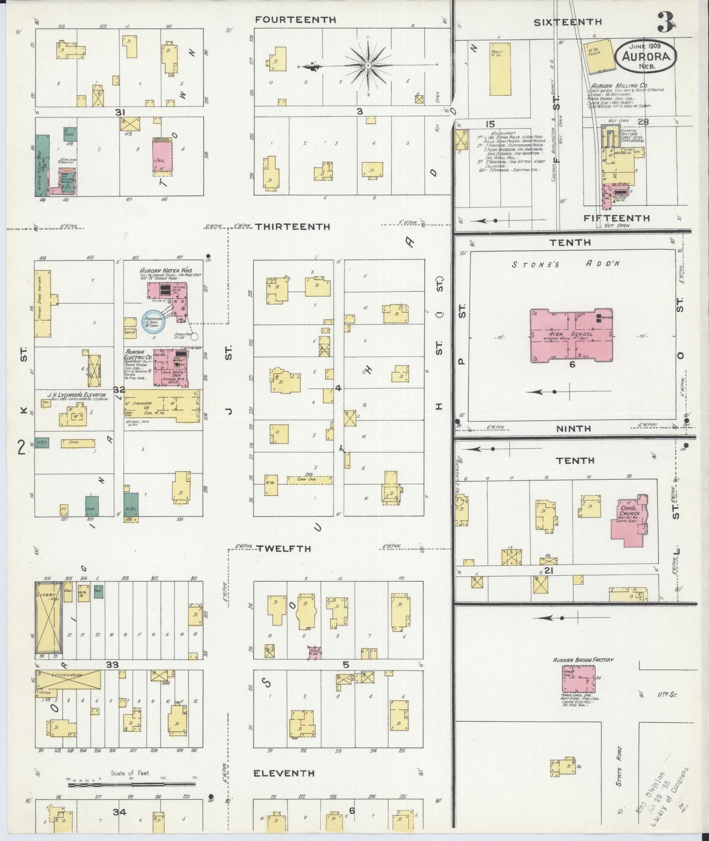 Sanborn Fire Insurance Map from Aurora, Hamilton County, Nebraska (1909), Sheet #0003 - Complete Map Set gallery image, historic Sanborn map, vintage wall art, Nebraska Nebraska