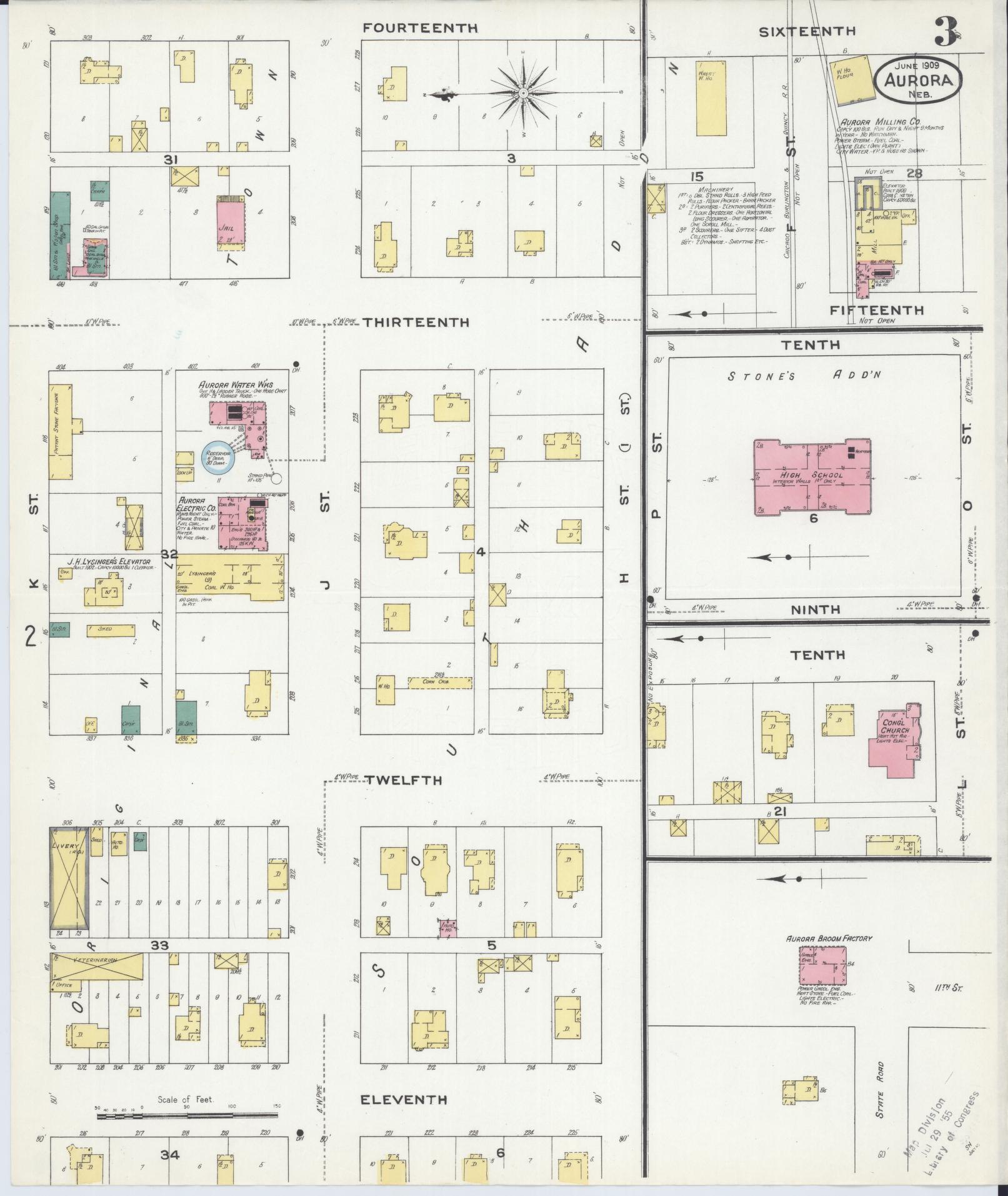 Sanborn Fire Insurance Map from Aurora, Hamilton County, Nebraska (1909), Sheet #0003 - Complete Map Set gallery image, historic Sanborn map, vintage wall art, Nebraska Nebraska