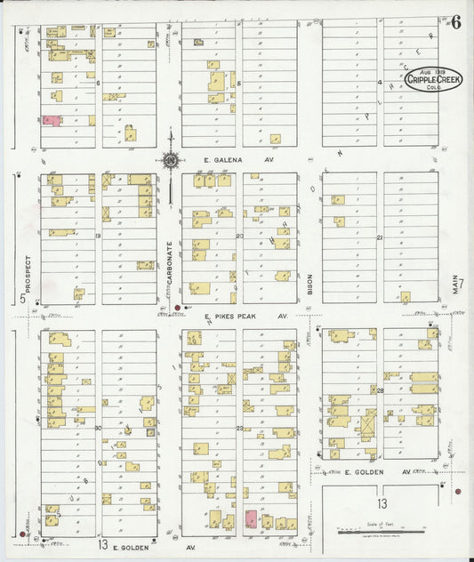 Sanborn Fire Insurance Map from Cripple Creek, Teller County, Colorado (1919), Sheet #0006 - Historic Sanborn Fire Insurance Map Print, vintage old map wall art, antique decor, genealogy gift, Colorado Colorado map