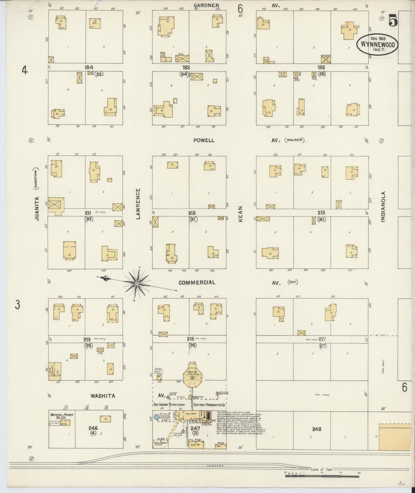 Sanborn Fire Insurance Map from Wynnewood, Garvin County, Oklahoma (1903), Sheet #0005 - Complete Map Set gallery image, historic Sanborn map, vintage wall art, Oklahoma Oklahoma