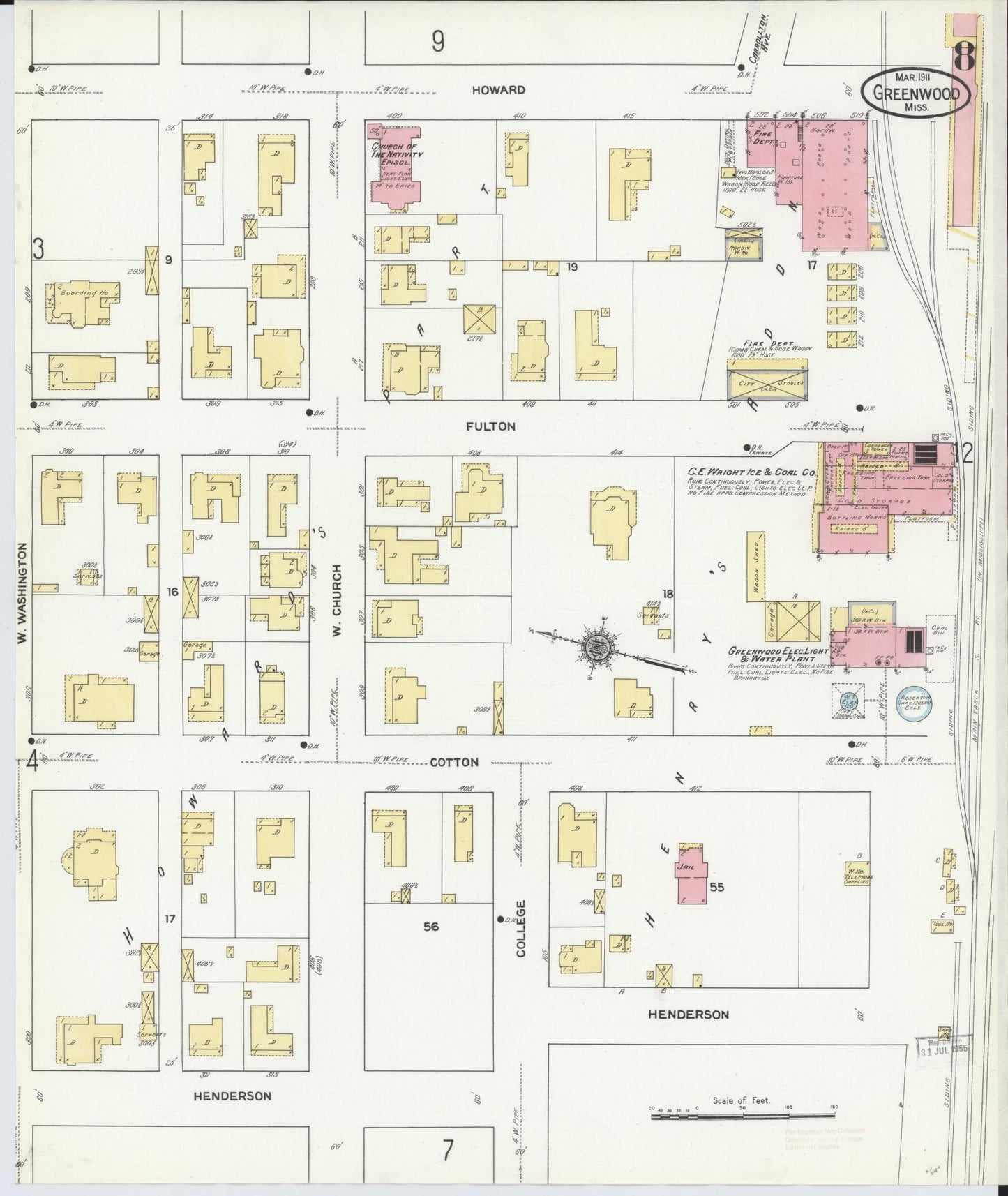 Sanborn Fire Insurance Map from Greenwood, Leflore County, Mississippi (1911), Sheet #0008 - Complete Map Set gallery image, historic Sanborn map, vintage wall art, Mississippi Mississippi