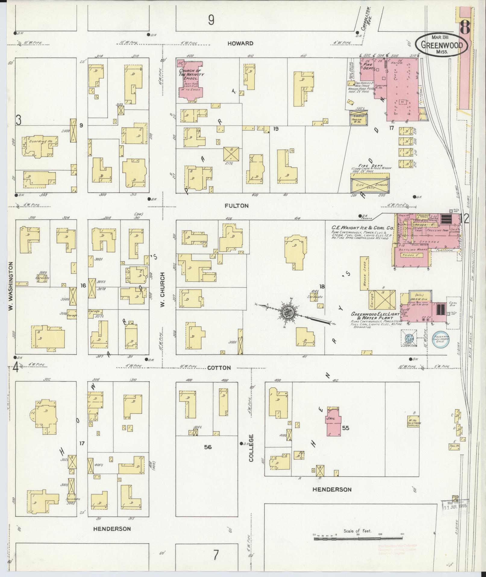 Sanborn Fire Insurance Map from Greenwood, Leflore County, Mississippi (1911), Sheet #0008 - Complete Map Set gallery image, historic Sanborn map, vintage wall art, Mississippi Mississippi