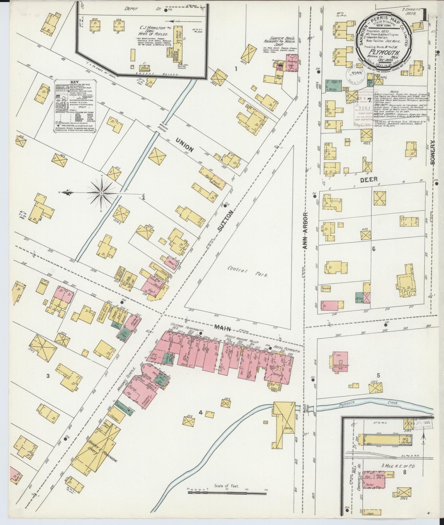 Sanborn Fire Insurance Map from Plymouth, Wayne County, Michigan (1899), Sheet #0001 - Complete Map Set gallery image, historic Sanborn map, vintage wall art, Michigan Michigan