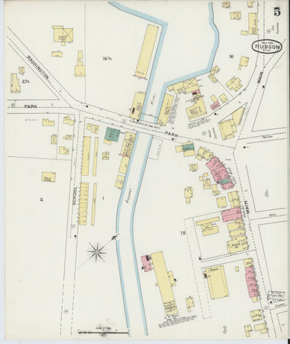 Sanborn Fire Insurance Map from Hudson, Middlesex County, Massachusetts (1894), Sheet #0005 - Historic Sanborn Fire Insurance Map Print, vintage old map wall art, antique decor, genealogy gift, Massachusetts Massachusetts map