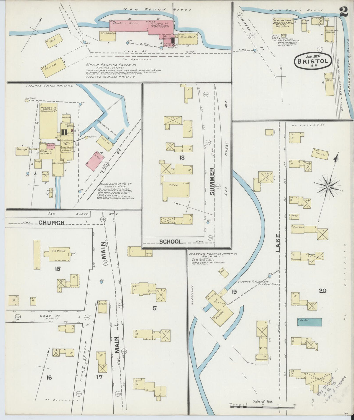Sanborn Fire Insurance Map from Bristol, Grafton County, New Hampshire (1892), Sheet #0002 - Historic Sanborn Fire Insurance Map Print, vintage old map wall art, antique decor, genealogy gift, New Hampshire New Hampshire map
