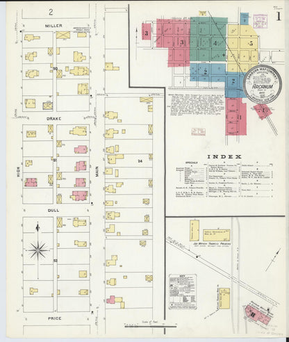 Sanborn Fire Insurance Map from Arcanum, Darke County, Ohio (1907), Sheet #0001 - Historic Sanborn Fire Insurance Map Print, vintage old map wall art, antique decor, genealogy gift, Ohio Ohio map
