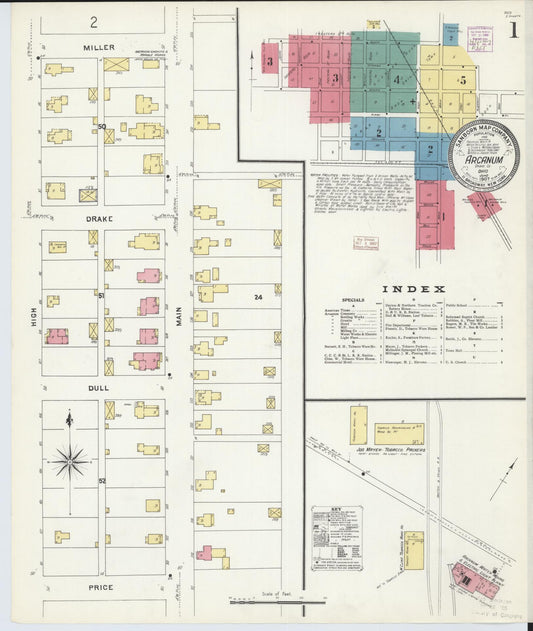 Sanborn Fire Insurance Map from Arcanum, Darke County, Ohio (1907), Sheet #0001 - Historic Sanborn Fire Insurance Map Print, vintage old map wall art, antique decor, genealogy gift, Ohio Ohio map