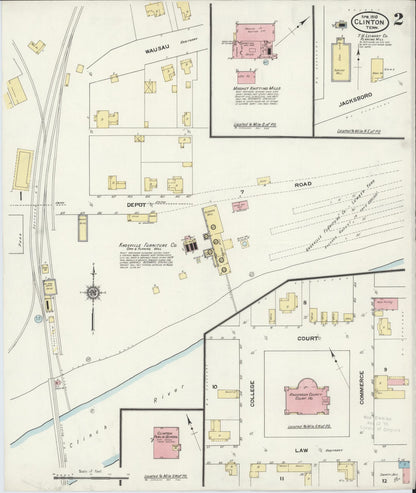 Sanborn Fire Insurance Map from Clinton, Anderson County, Tennessee (1910), Sheet #0002 - Complete Map Set gallery image, historic Sanborn map, vintage wall art, Tennessee Tennessee