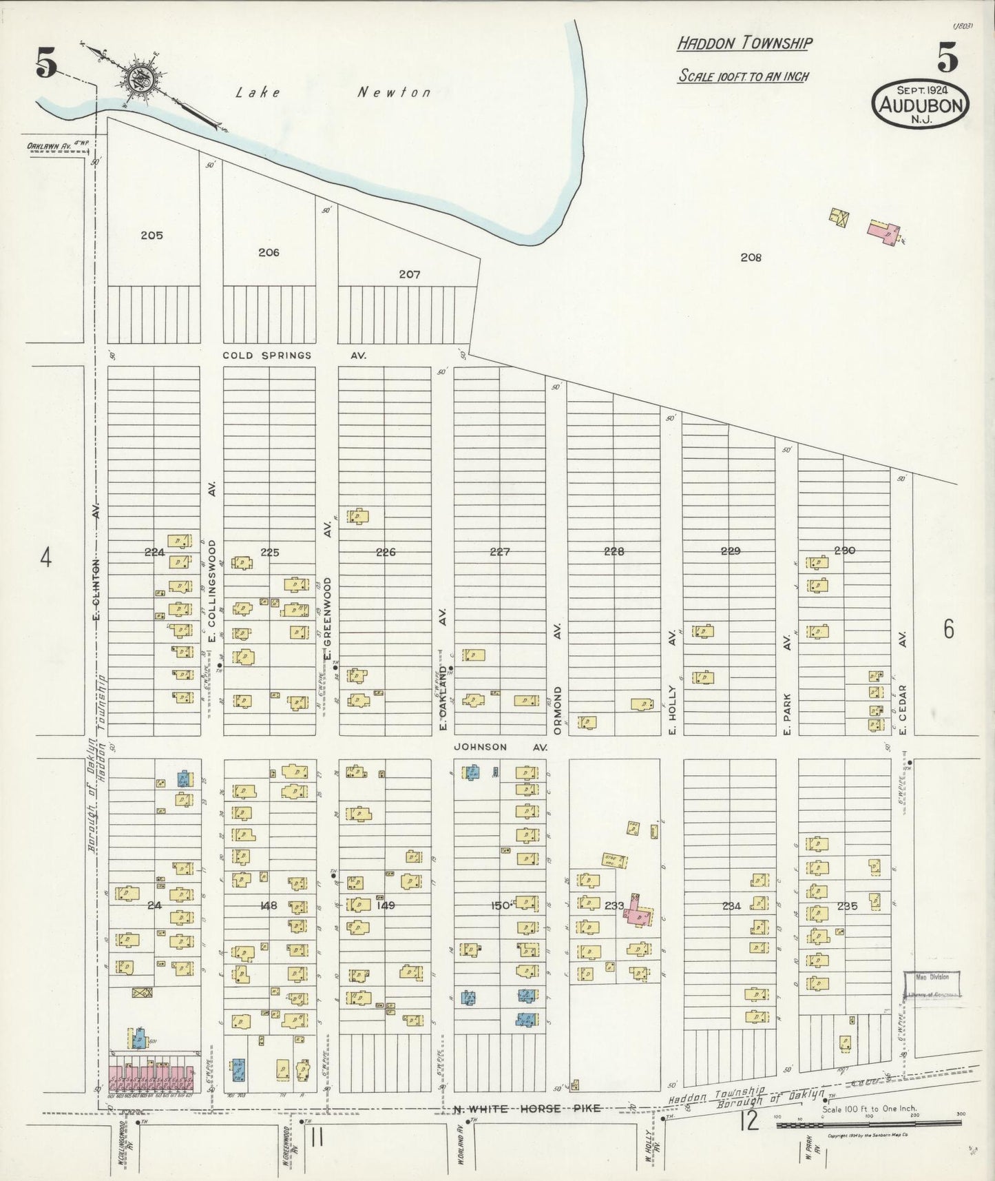 Sanborn Fire Insurance Map from Audubon, Camden County, New Jersey (1924), Sheet #0005 - Complete Map Set gallery image, historic Sanborn map, vintage wall art, New Jersey New Jersey