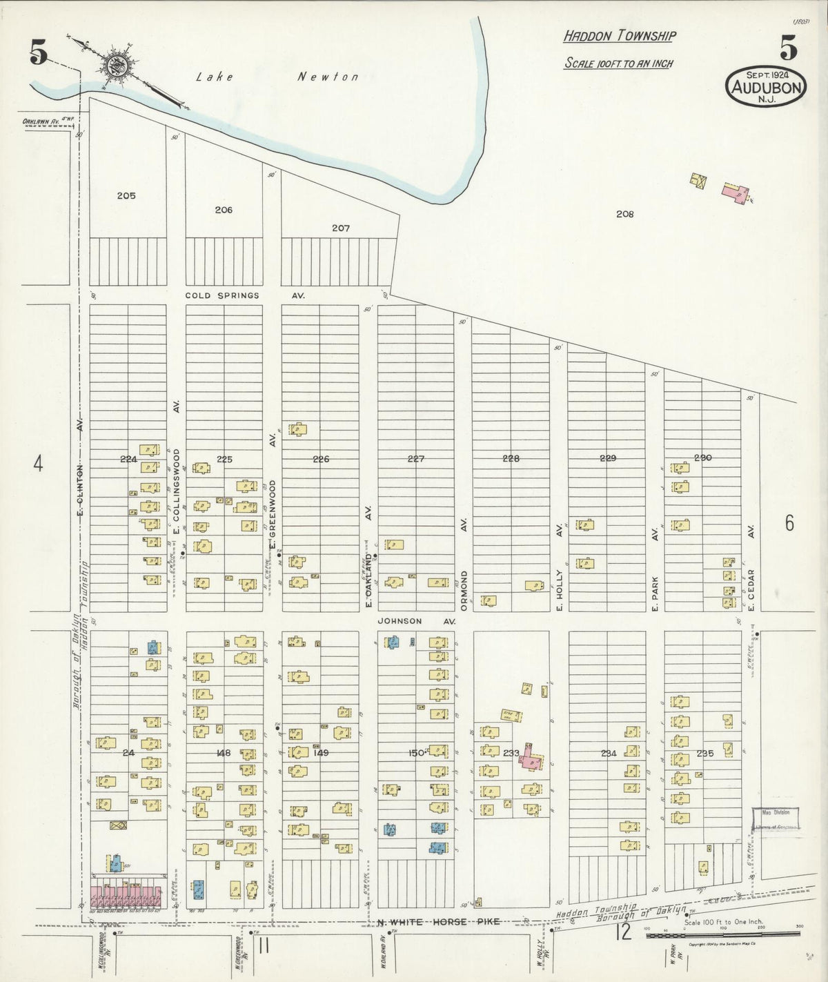 Sanborn Fire Insurance Map from Audubon, Camden County, New Jersey (1924), Sheet #0005 - Complete Map Set gallery image, historic Sanborn map, vintage wall art, New Jersey New Jersey